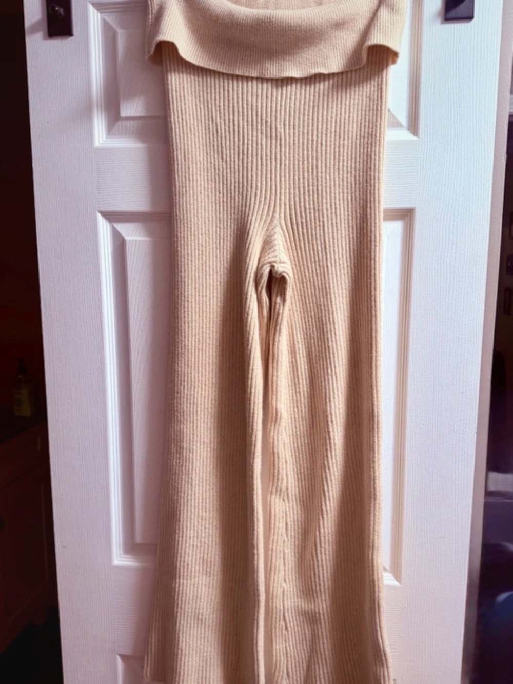 Aerie Ribbed High-Waist Wide-Leg Knit Pants - Cream